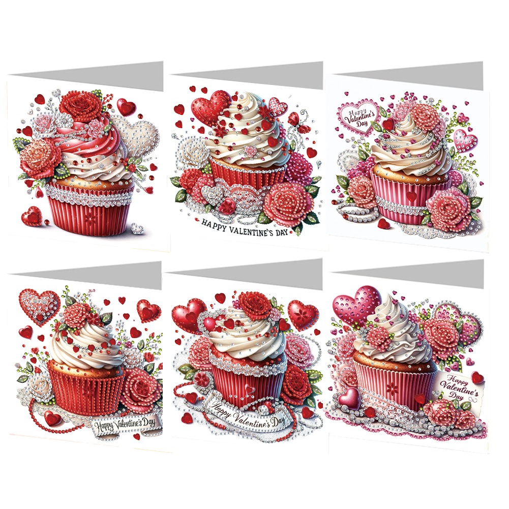 6Pcs DIY Diamond Painting Greeting Card - Valentines Day Cake