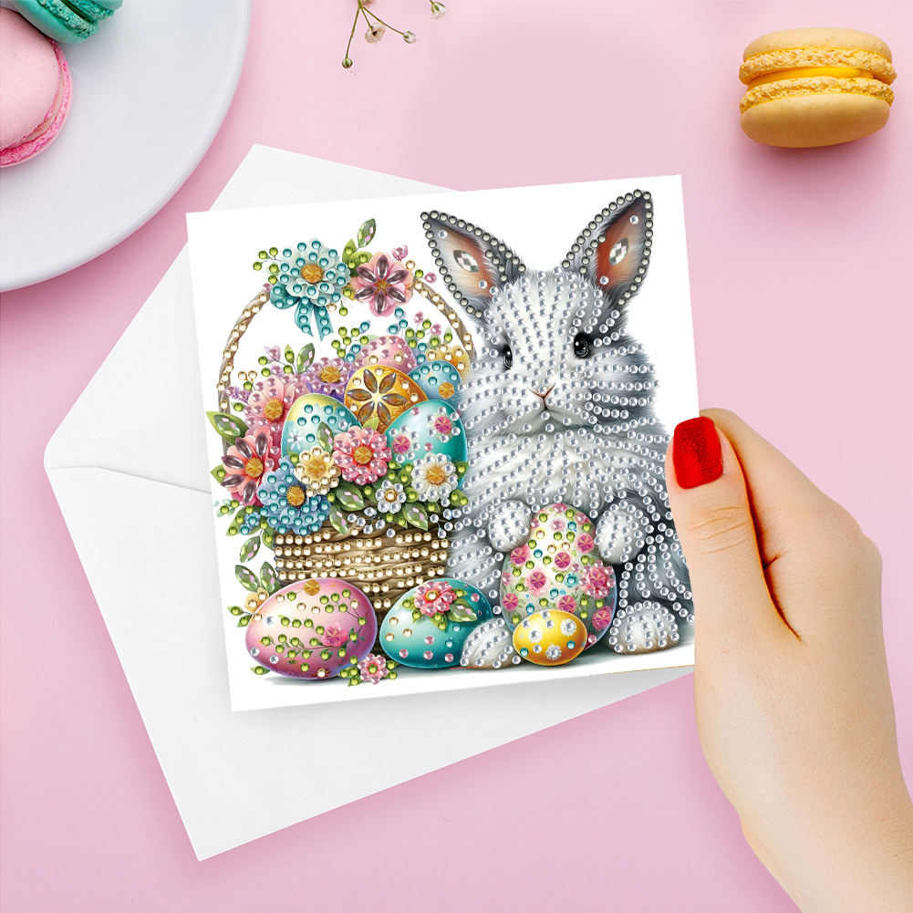 6Pcs DIY Diamond Painting Greeting Card - Easter Bunny Flower Basket