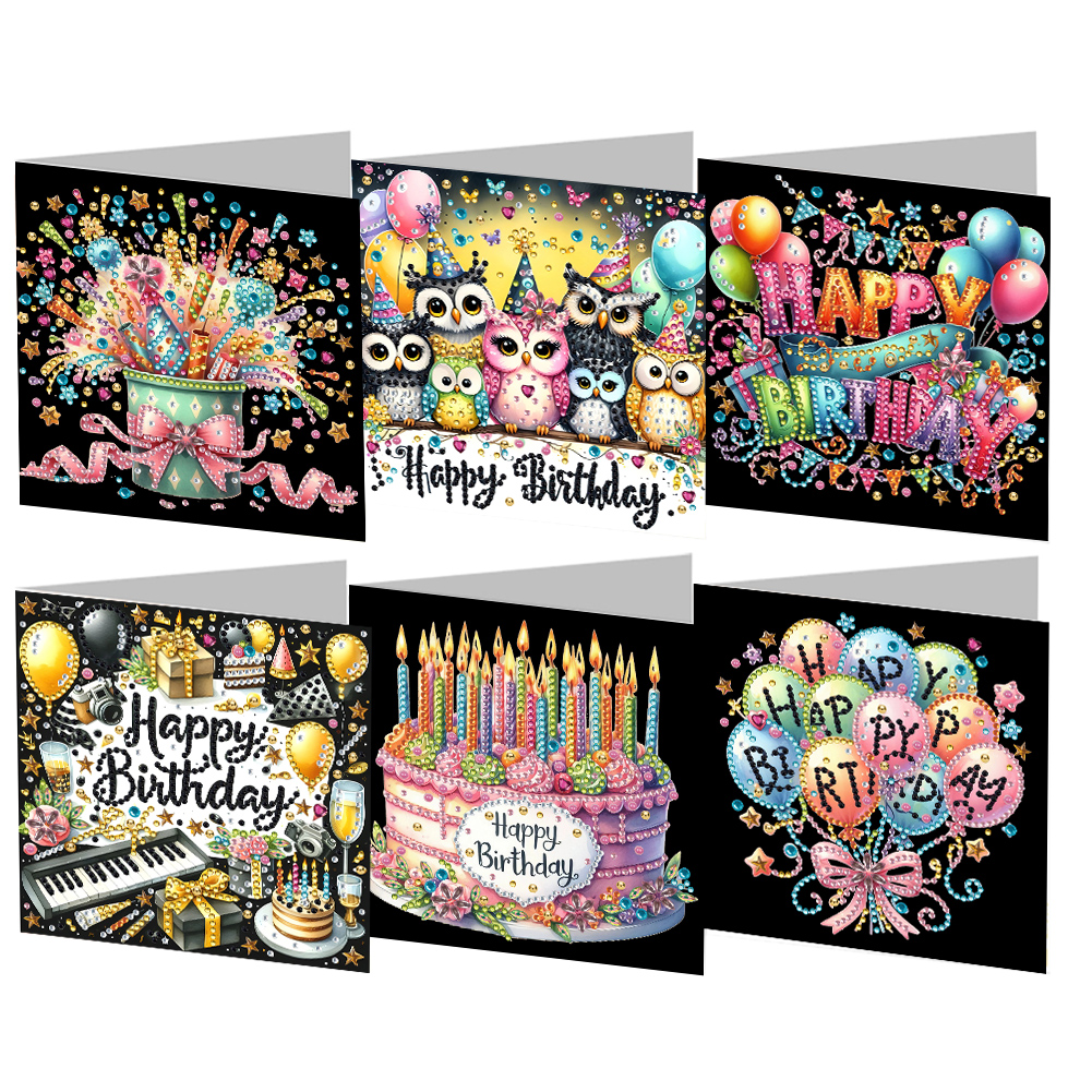 6Pcs DIY Diamond Painting Greeting Card - Birthday Party