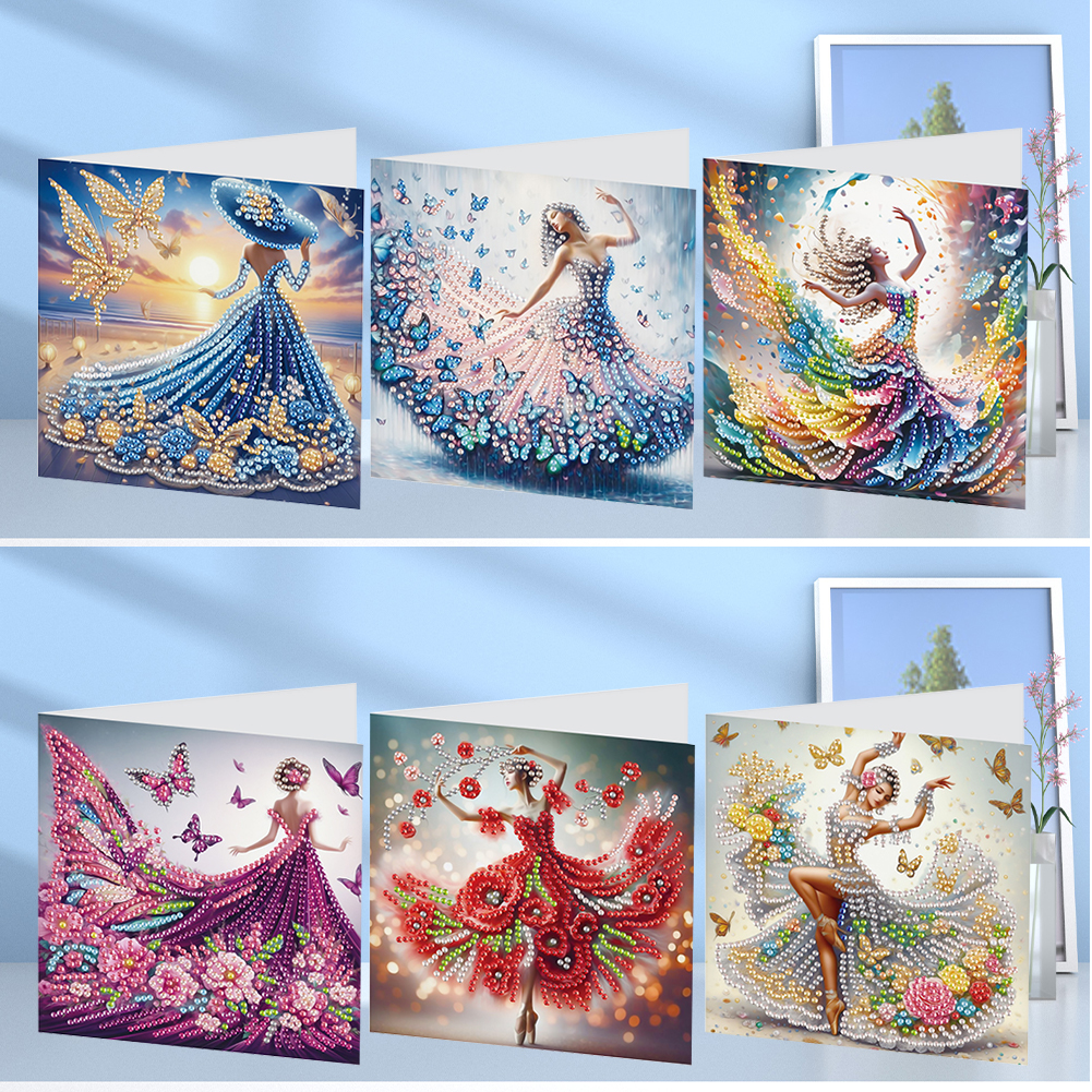 6Pcs DIY Diamond Painting Greeting Card - Dress Girl