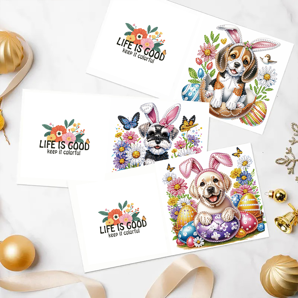 6Pcs DIY Diamond Painting Greeting Card - Easter Dogs
