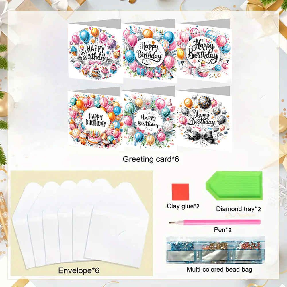 6Pcs DIY Diamond Painting Greeting Card - Birthday