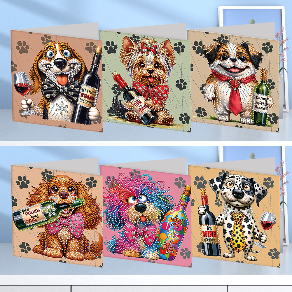 6Pcs DIY Diamond Painting Greeting Card - Puppy