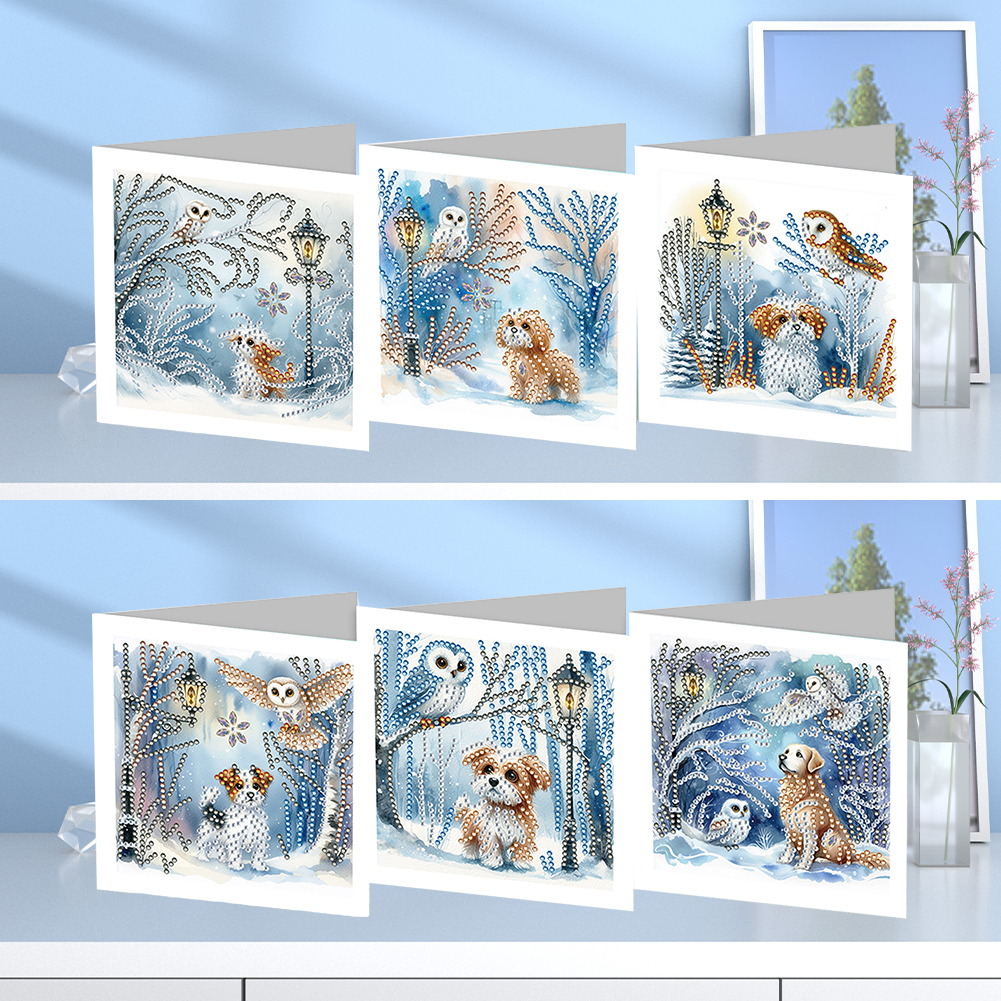 6pcs DIY Diamond Painting Greeting Card - Snow Puppy
