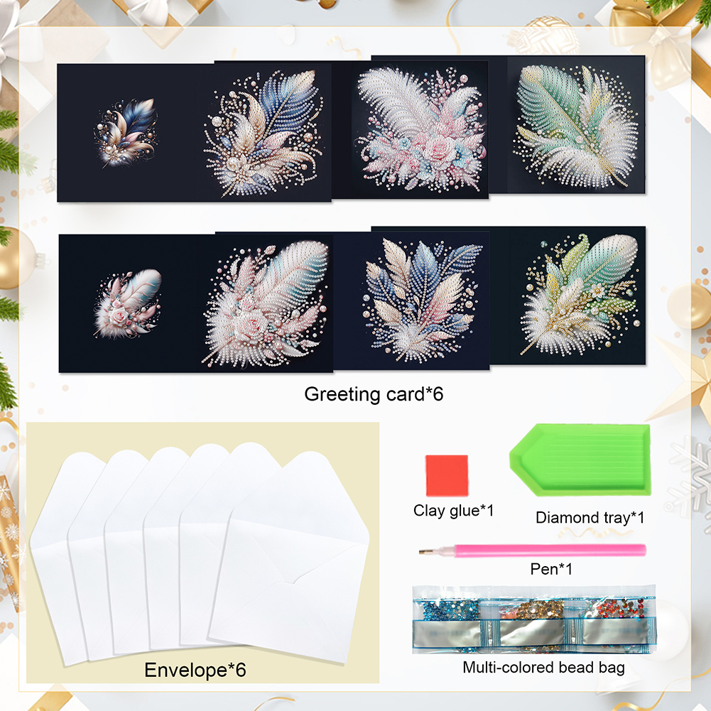 6Pcs DIY Diamond Painting Greeting Card - Feather