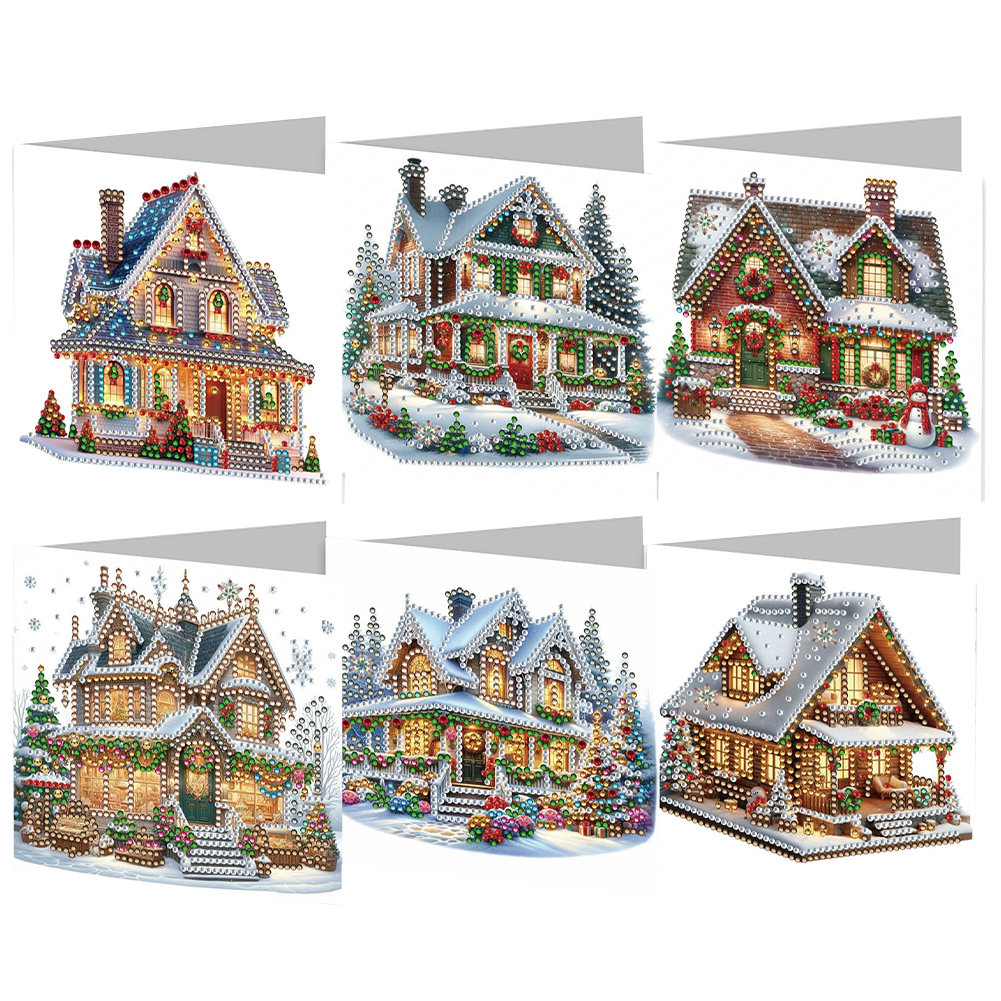 6Pcs DIY Diamond Painting Greeting Card - Xmas House