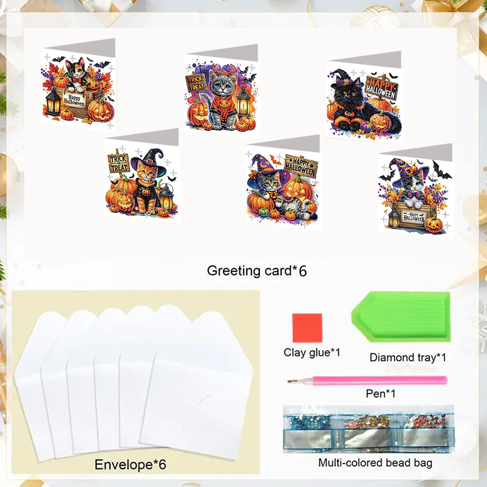 6Pcs DIY Diamond Painting Greeting Card - Halloween Cat