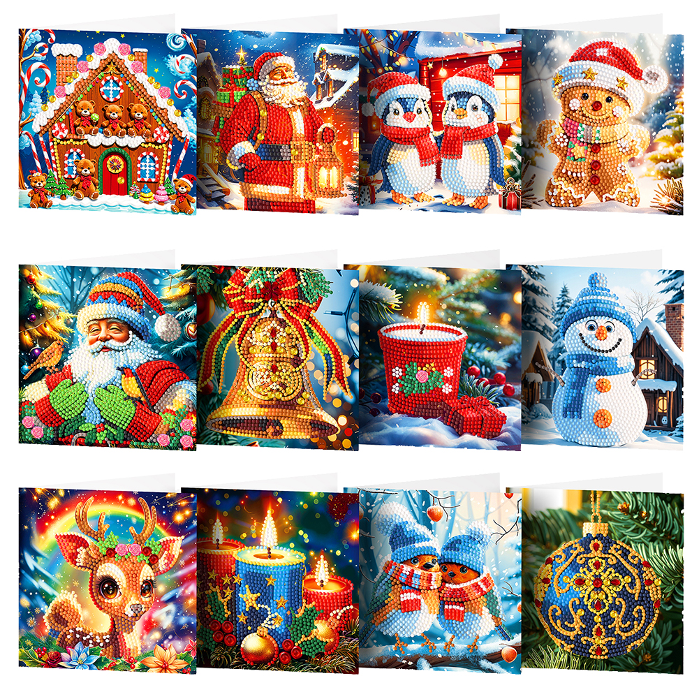 12Pcs DIY Diamond Painting Greeting Card - Christmas