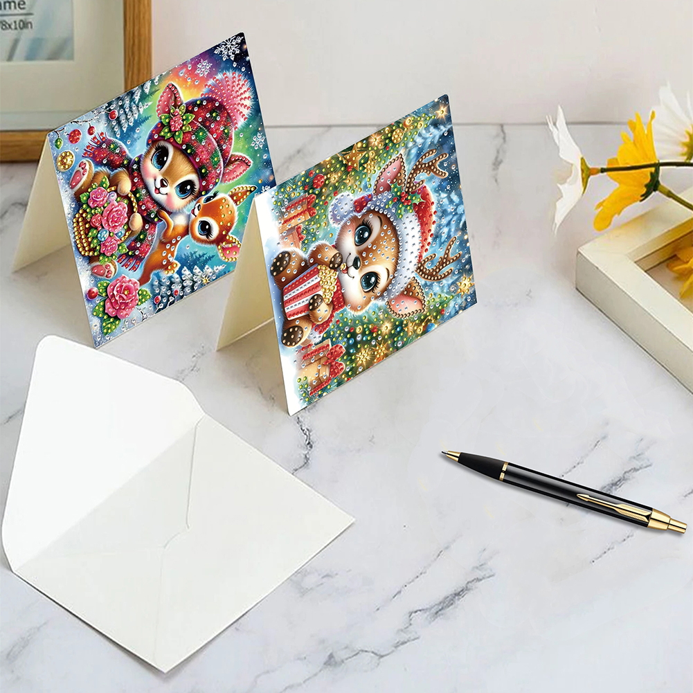 6Pcs DIY Diamond Painting Greeting Card - Xmas Animals