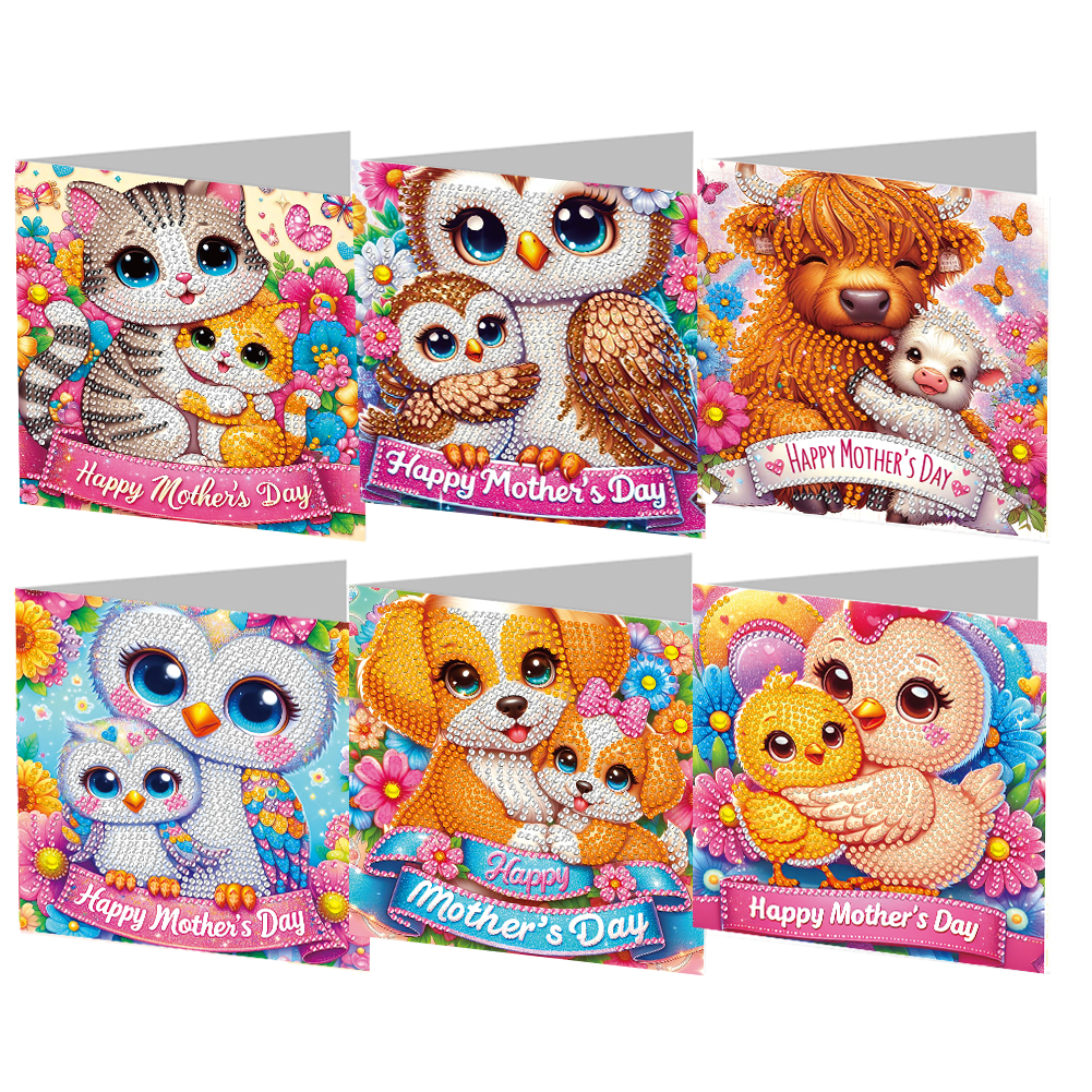 6Pcs DIY Diamond Painting Greeting Card - Happy Mothers Day