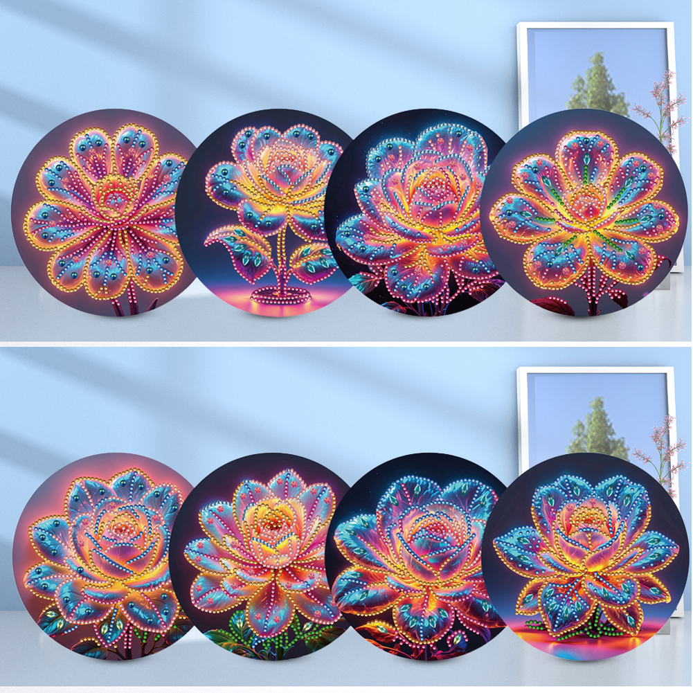 8Pcs DIY Diamond Painting Single-sided Greeting Card - Flowers
