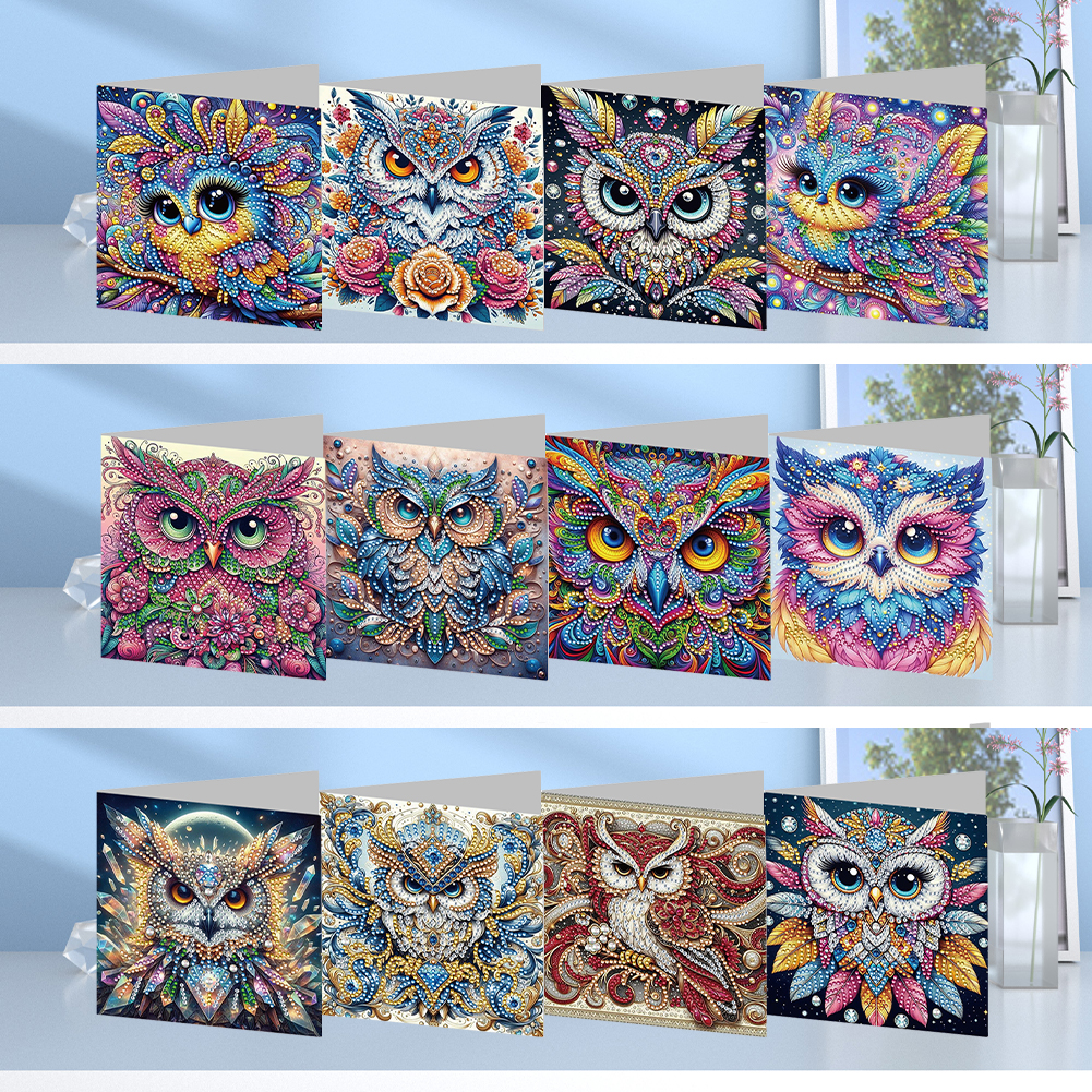 12Pcs DIY Diamond Painting Greeting Card - Personality Owl