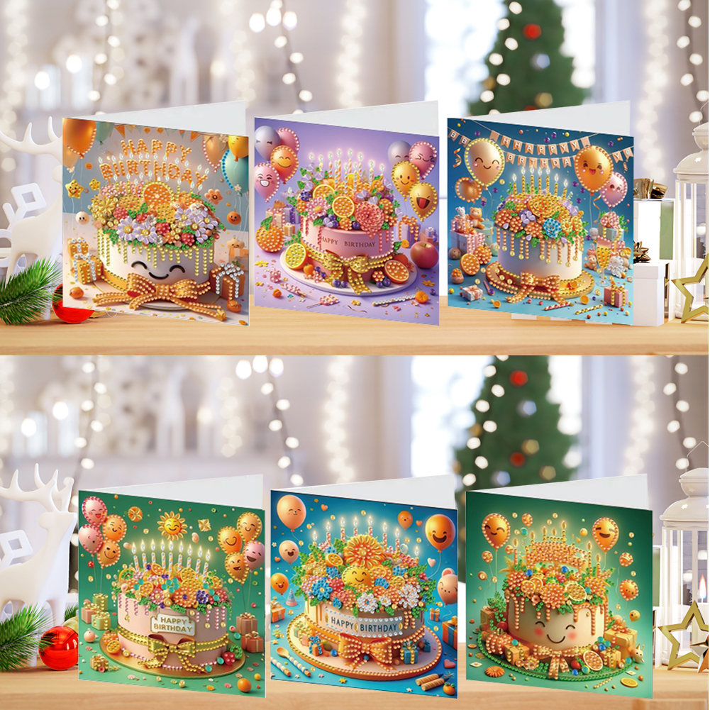 6Pcs DIY Diamond Painting Greeting Card - Birthday