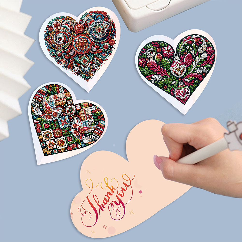 6pcs DIY Diamond Painting Greeting Card - Heart Flower