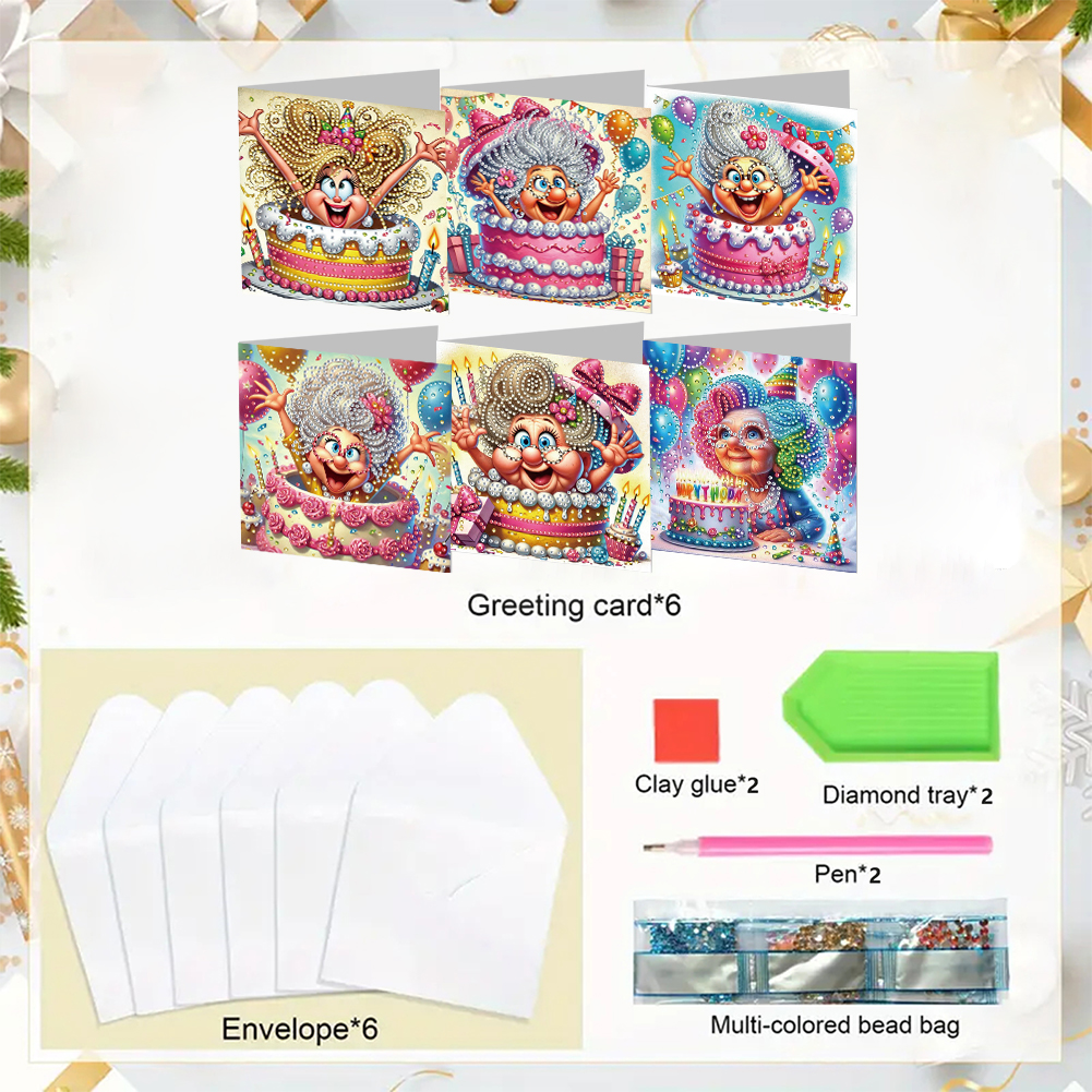 6Pcs DIY Diamond Painting Greeting Card - Birthday Surprise