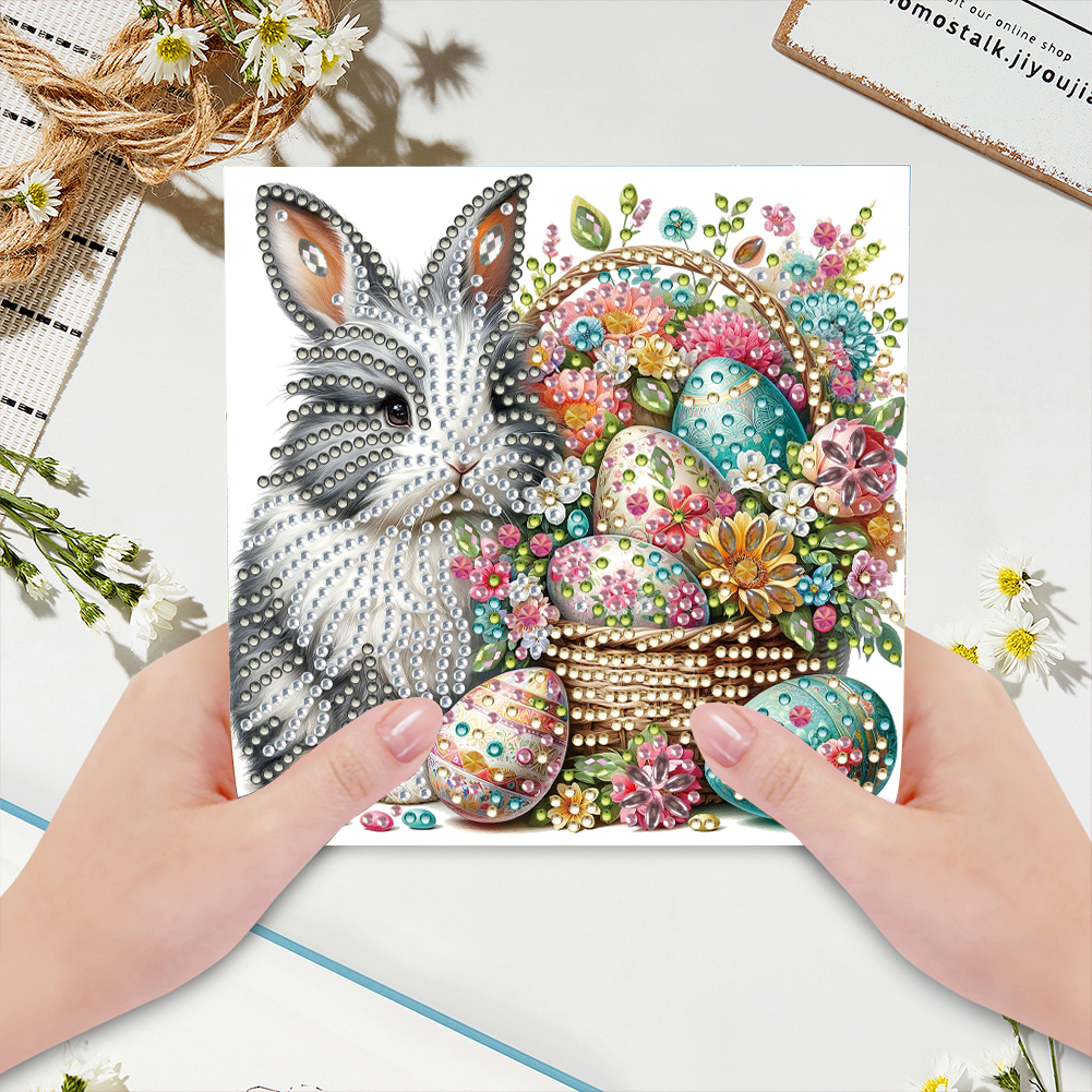 6Pcs DIY Diamond Painting Greeting Card - Easter Bunny Flower Basket