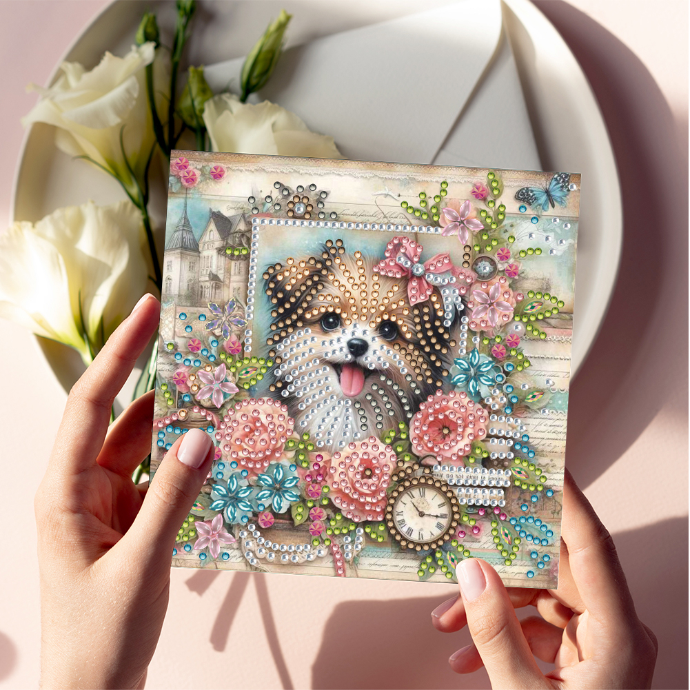 6Pcs DIY Diamond Painting Greeting Card - Dog Garden