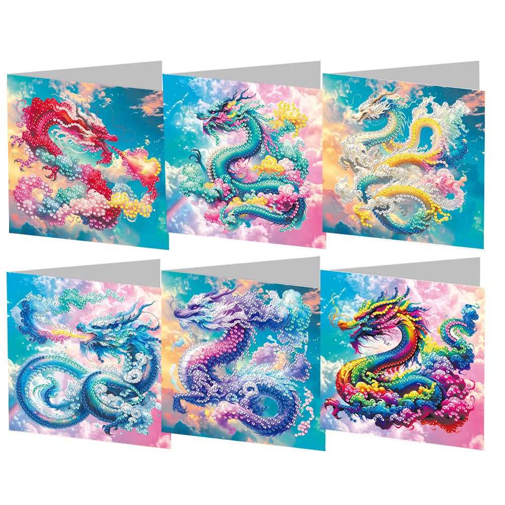 6Pcs DIY Diamond Painting Greeting Card - Dragon Family