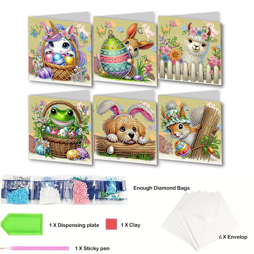 6pcs DIY Diamond Painting Greeting Card - Easter Animals