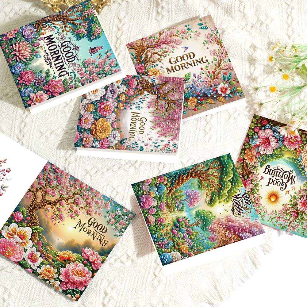 6Pcs DIY Diamond Painting Birthday Greeting Card - Good Morning Bouquet
