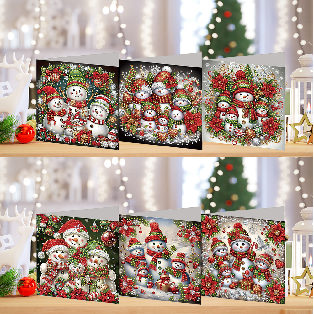 6Pcs DIY Diamond Painting Greeting Card - Snowman