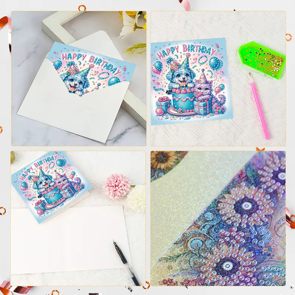 6Pcs DIY Diamond Painting Greeting Card - Dog Birthday