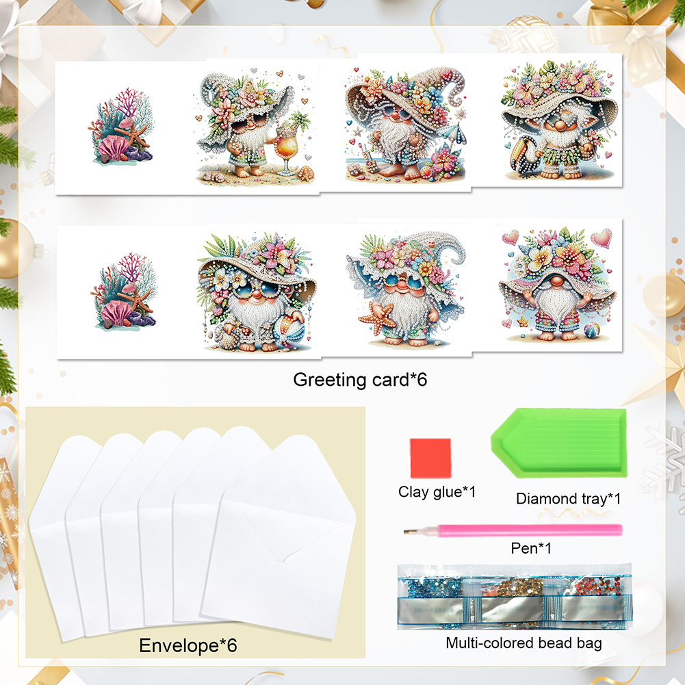 6Pcs DIY Diamond Painting Greeting Card - Gnome