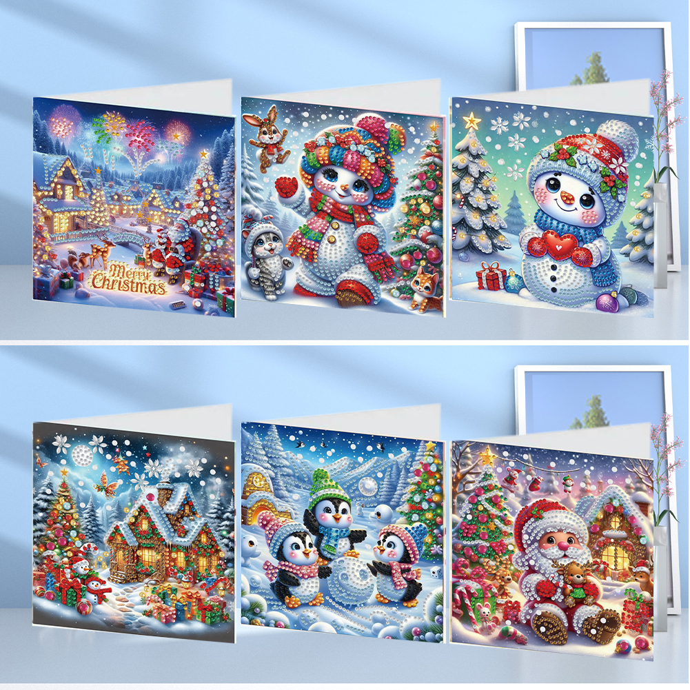 6Pcs DIY Diamond Painting Greeting Card - Xmas Snowman