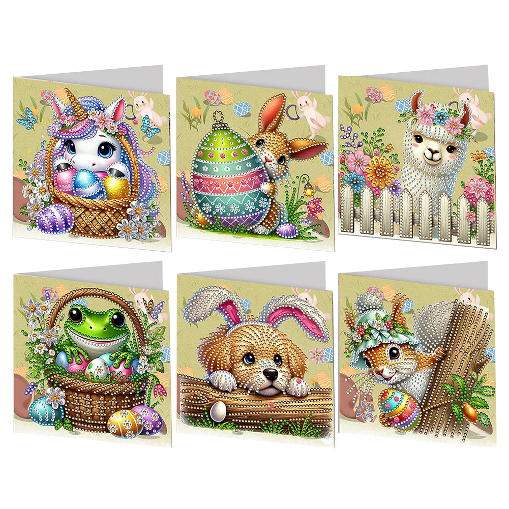 6pcs DIY Diamond Painting Greeting Card - Easter Animals
