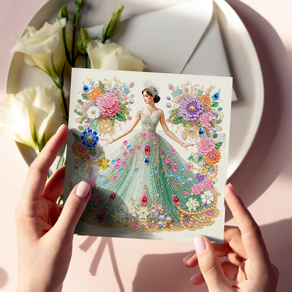 6Pcs DIY Diamond Painting Greeting Card - Dress Girl