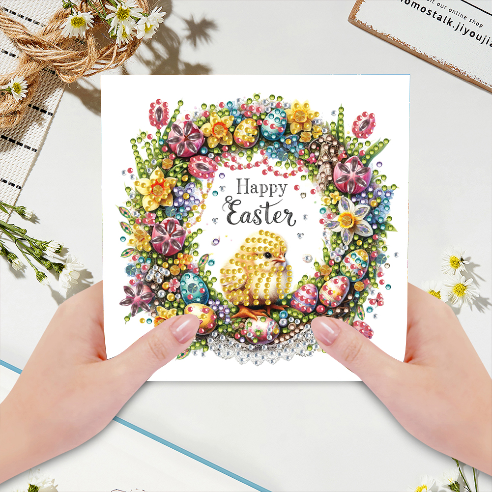 6Pcs DIY Diamond Painting Greeting Card - Easter Bunny Wreath