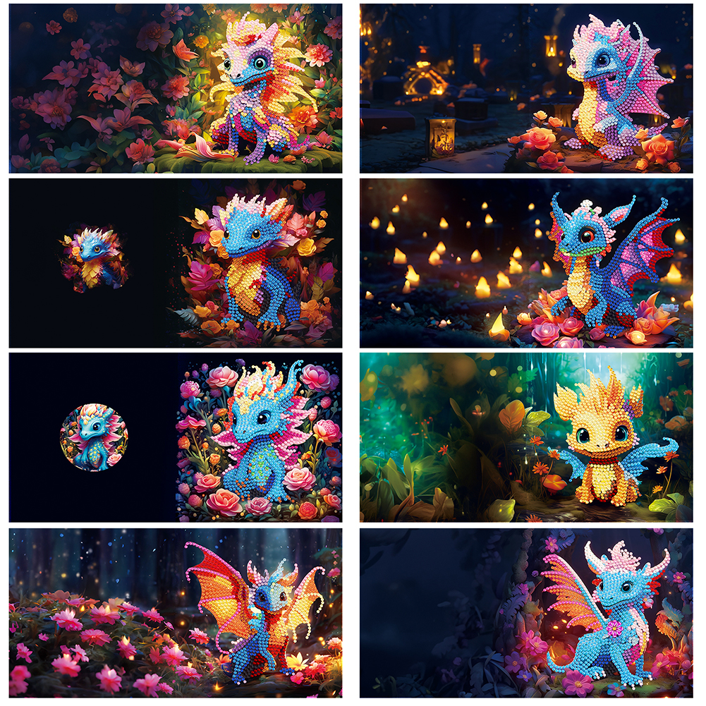 8pcs DIY Diamond Painting Greeting Card - Flower Pterosaur