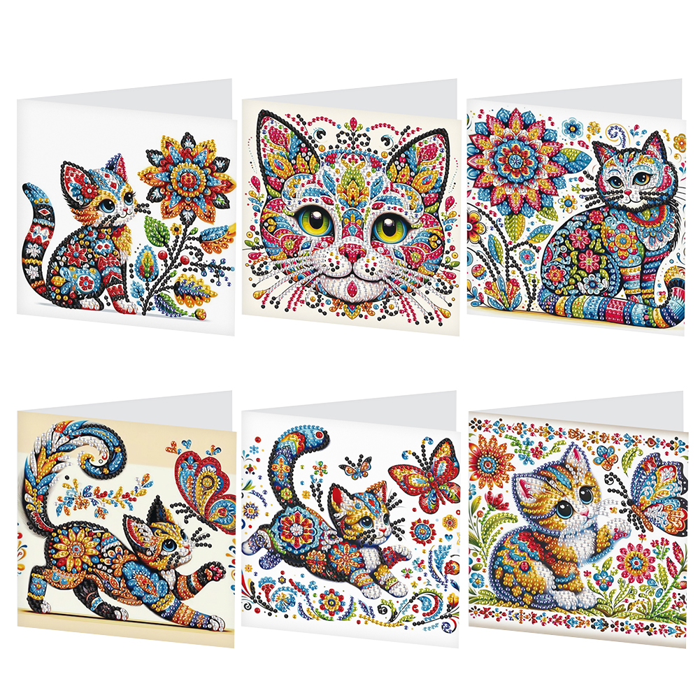 6Pcs DIY Diamond Painting Greeting Card - Mandala Kitten