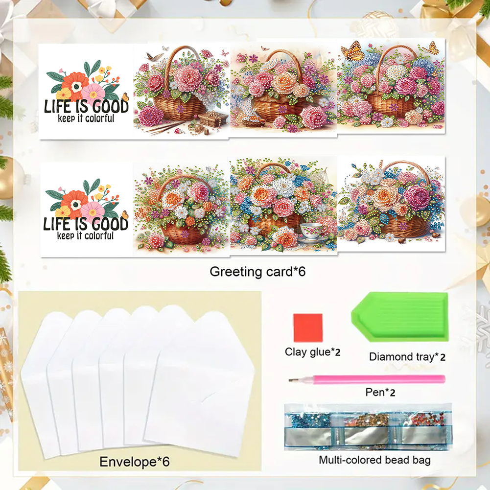 6Pcs DIY Diamond Painting Greeting Card - Bouquet