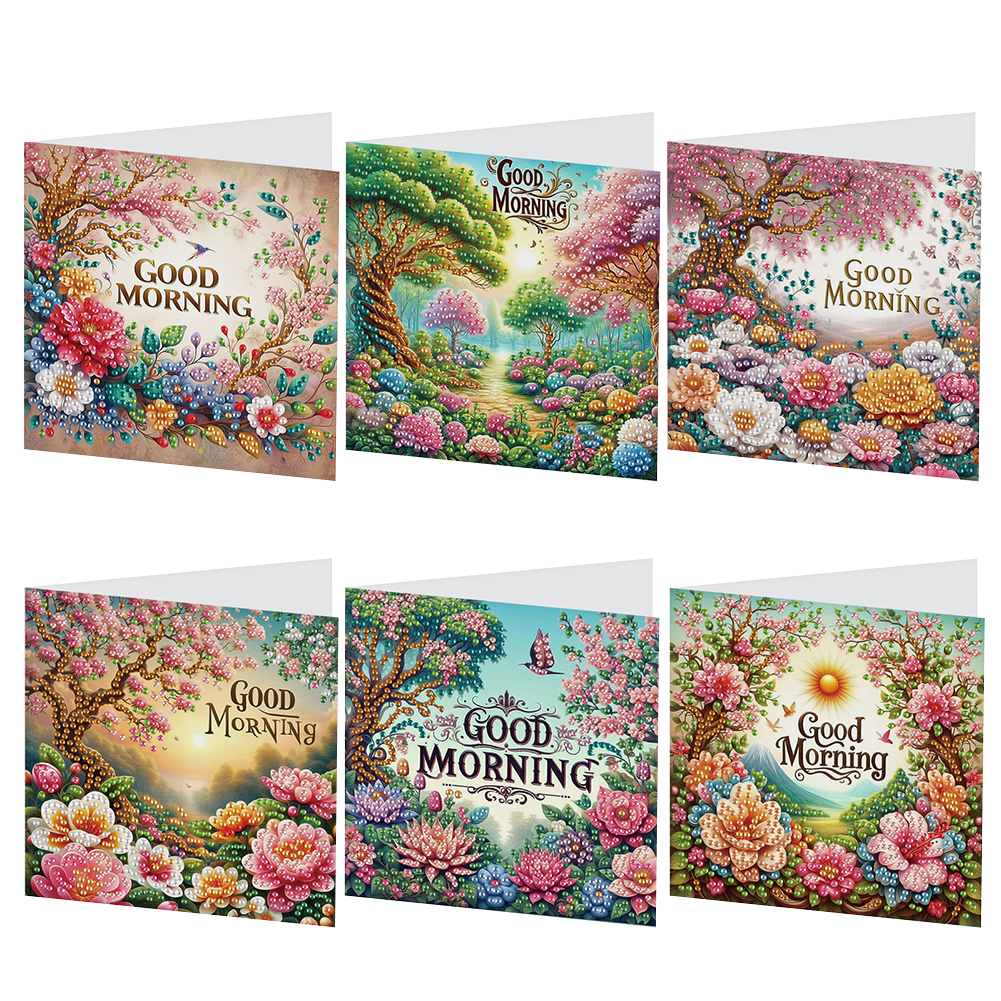 6Pcs DIY Diamond Painting Birthday Greeting Card - Good Morning Bouquet