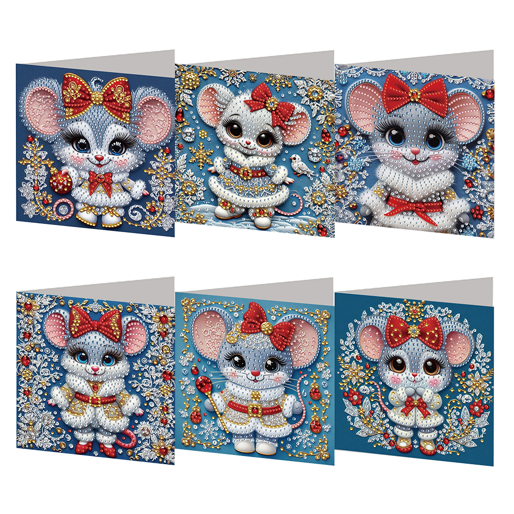 6Pcs DIY Diamond Painting Greeting Card - Xmas Mouse