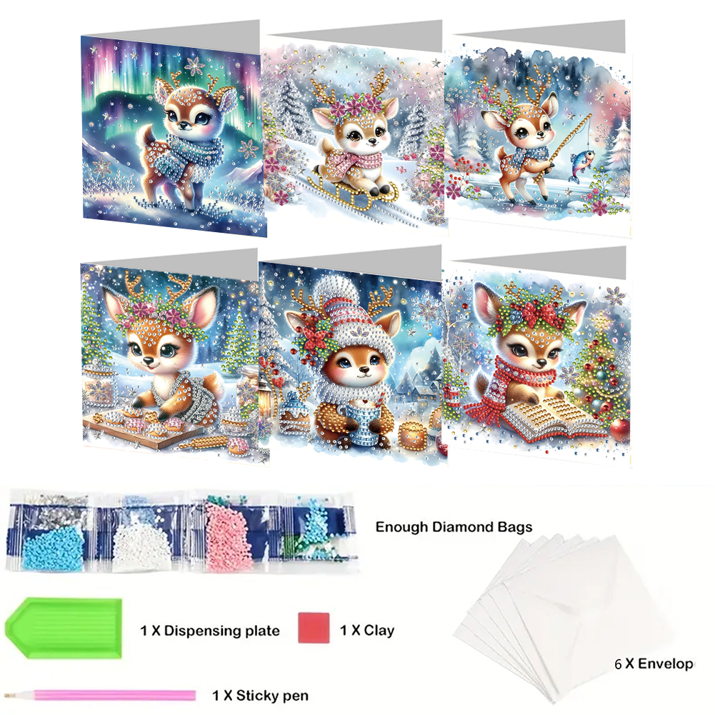 6Pcs DIY Diamond Painting Greeting Card - Christmas Winter Elk