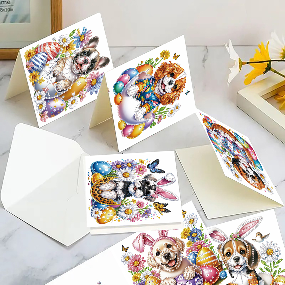 6Pcs DIY Diamond Painting Greeting Card - Easter Dogs
