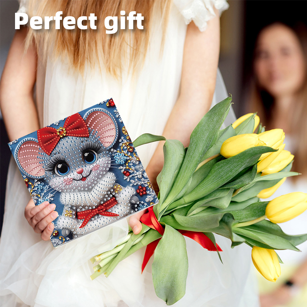 6Pcs DIY Diamond Painting Greeting Card - Xmas Mouse