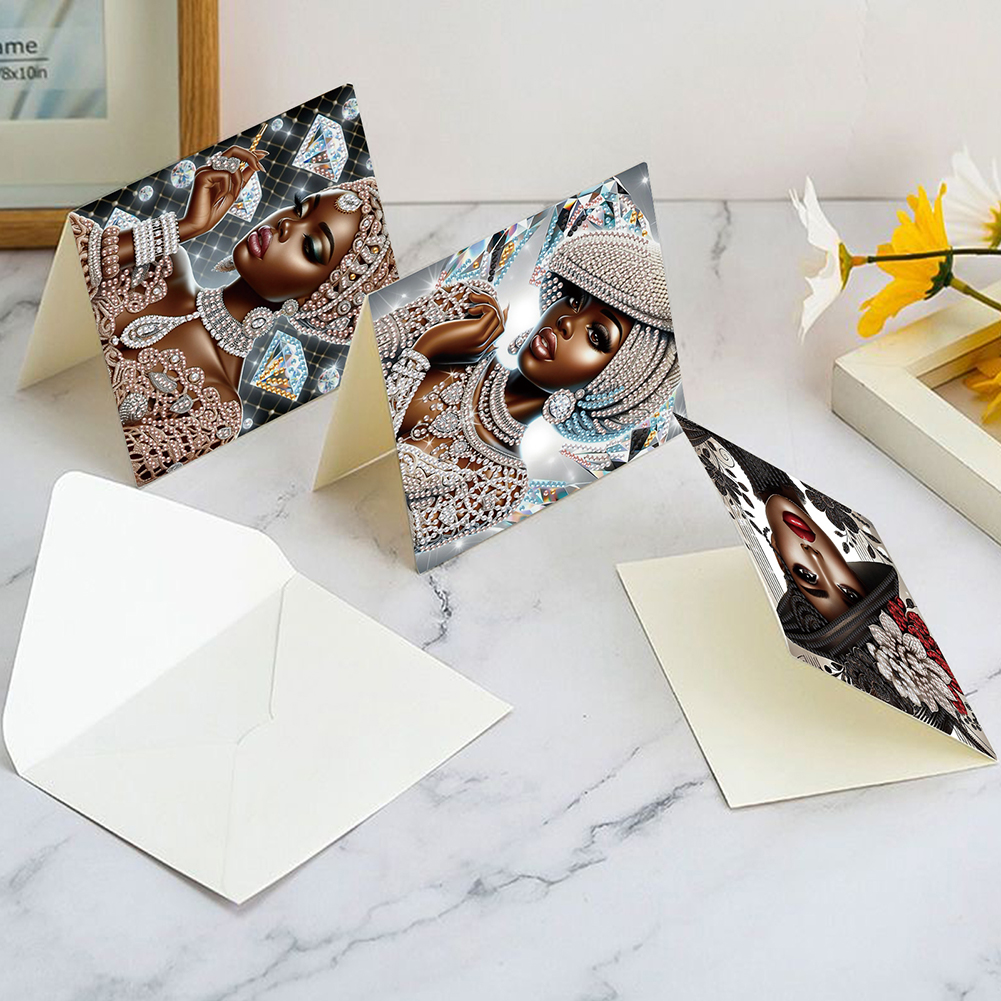 6Pcs DIY Diamond Painting Birthday Greeting Card - Black Woman for Adults