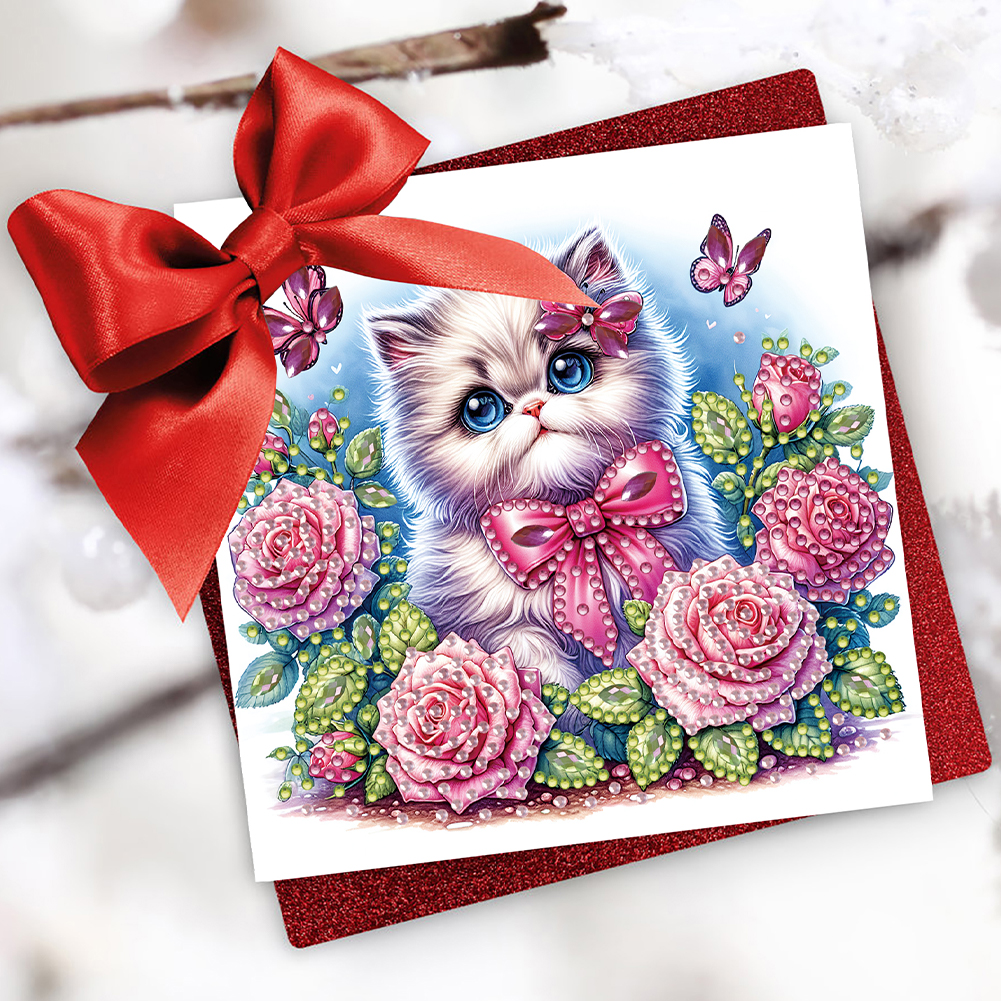 6Pcs DIY Diamond Painting Greeting Card - Cat