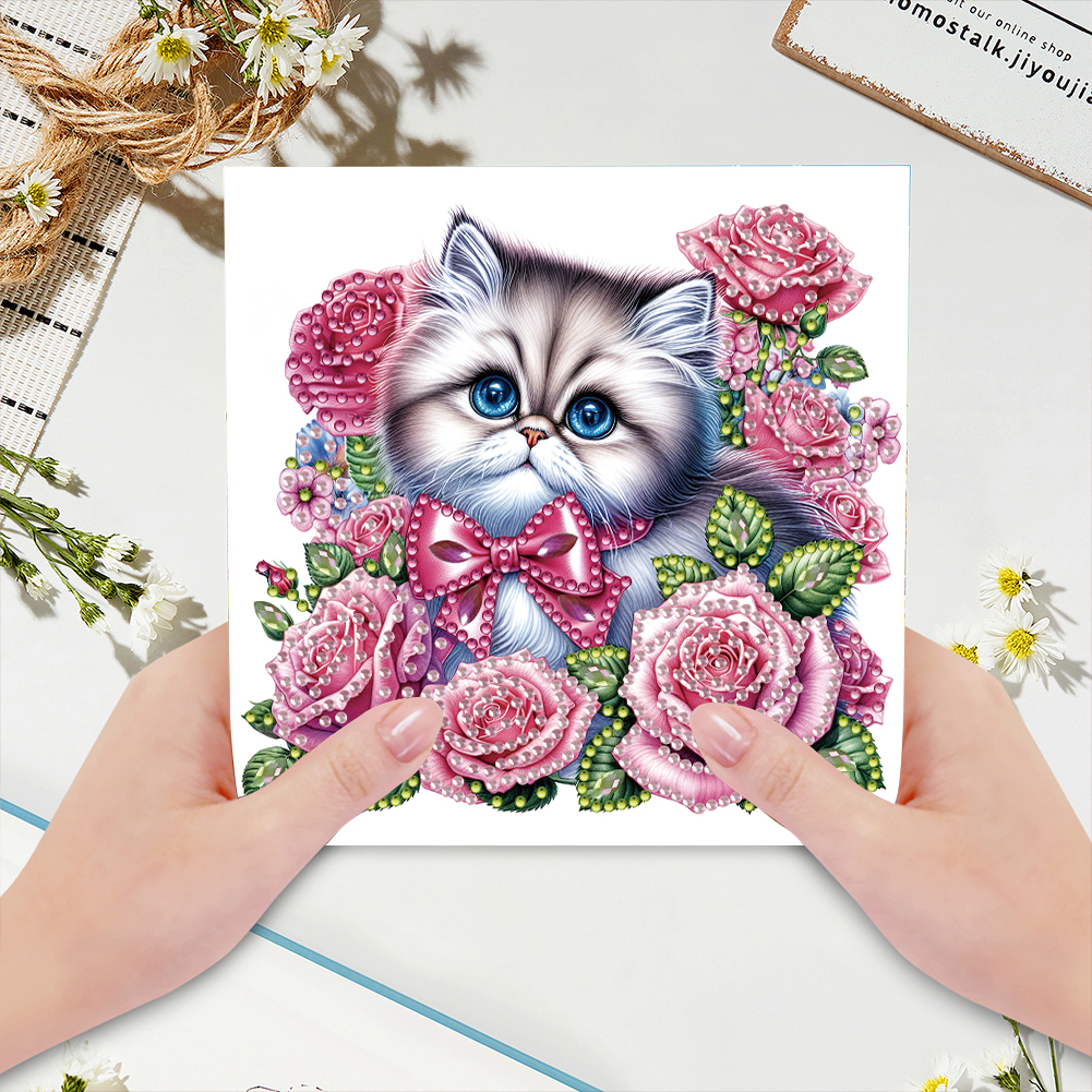 6Pcs DIY Diamond Painting Greeting Card - Cat