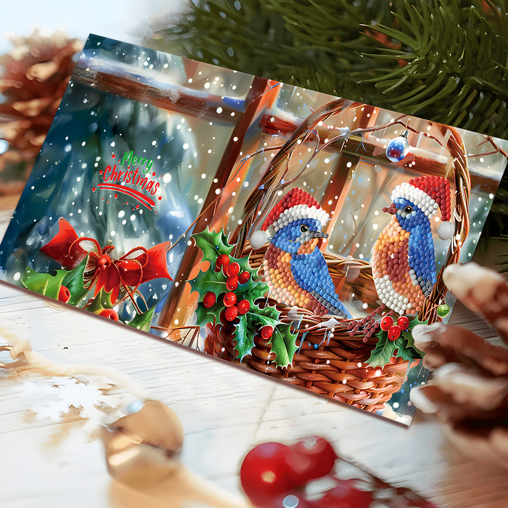 12Pcs DIY Diamond Painting Greeting Card -  Christmas Bird