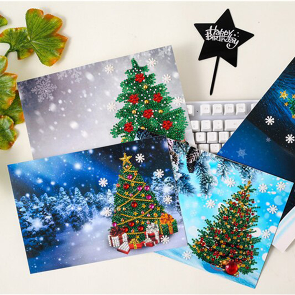 (Limited Stock)4pcs DIY Diamond Painting Greeting Card - Christmas Tree
