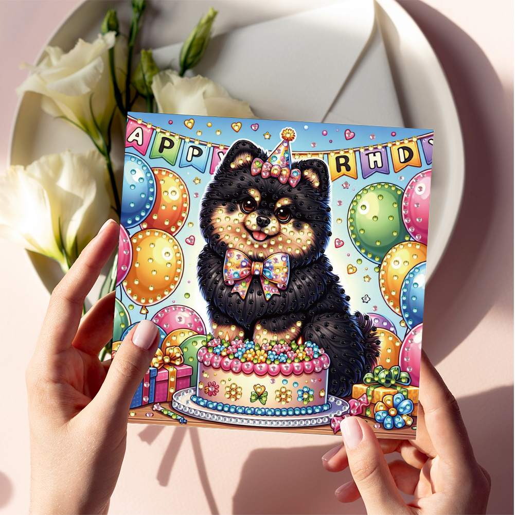 6Pcs DIY Diamond Painting Greeting Card - Dog Birthday