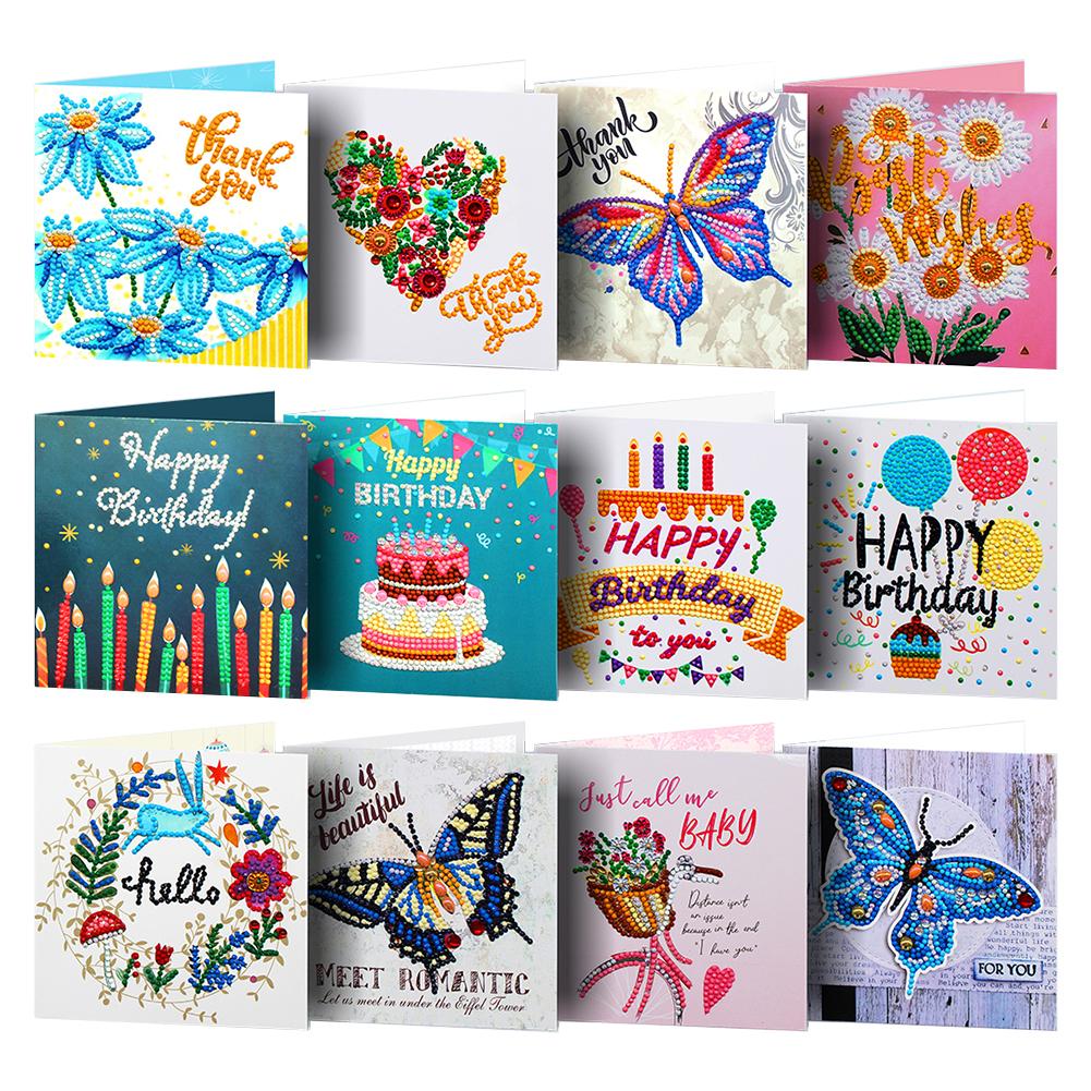 12pcs Diamond Painting Birthday Greeting Card Special Shape Embroidery