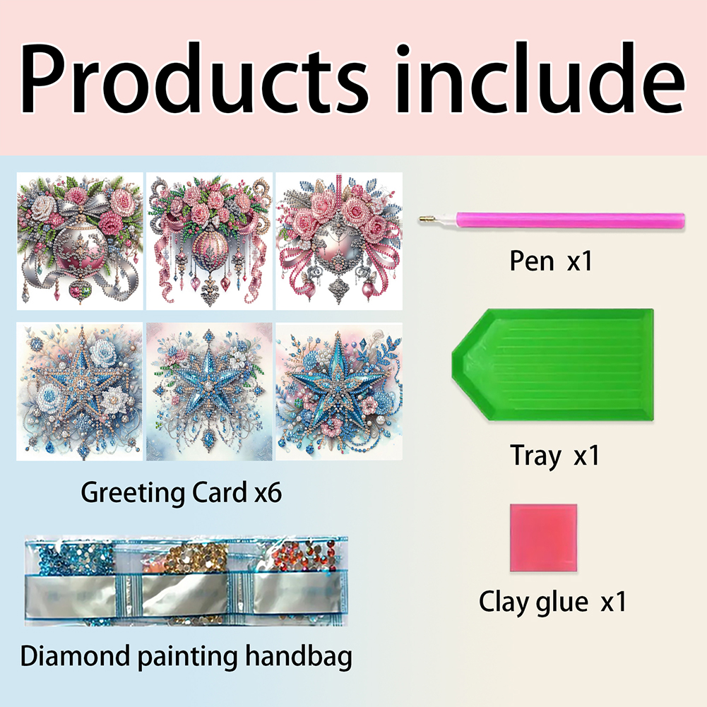 6Pcs DIY Diamond Painting Greeting Card - Xmas Ball Star