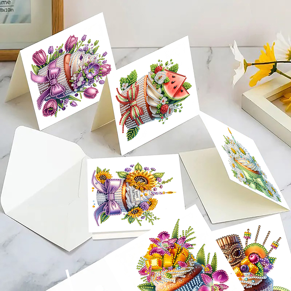 6Pcs DIY Diamond Painting Greeting Card - Cake Flower