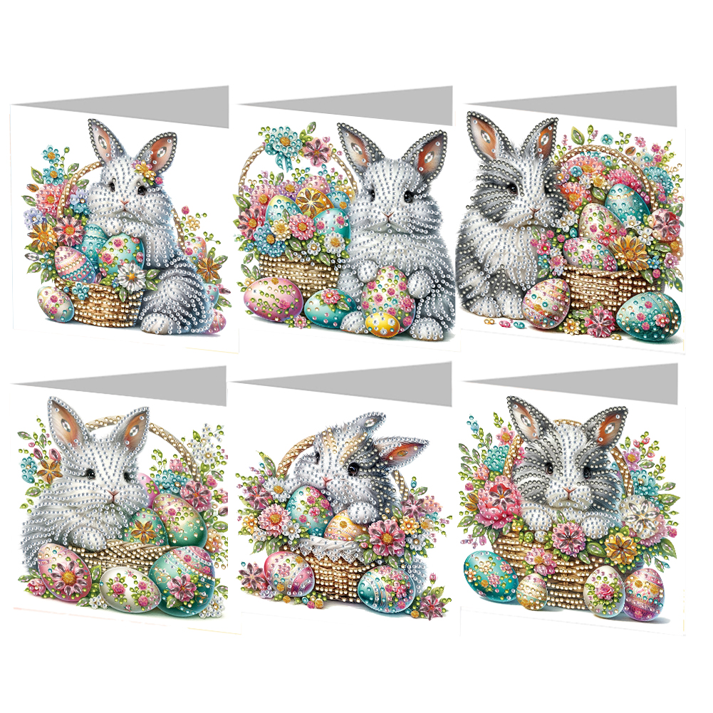 6Pcs DIY Diamond Painting Greeting Card - Easter Bunny Flower Basket