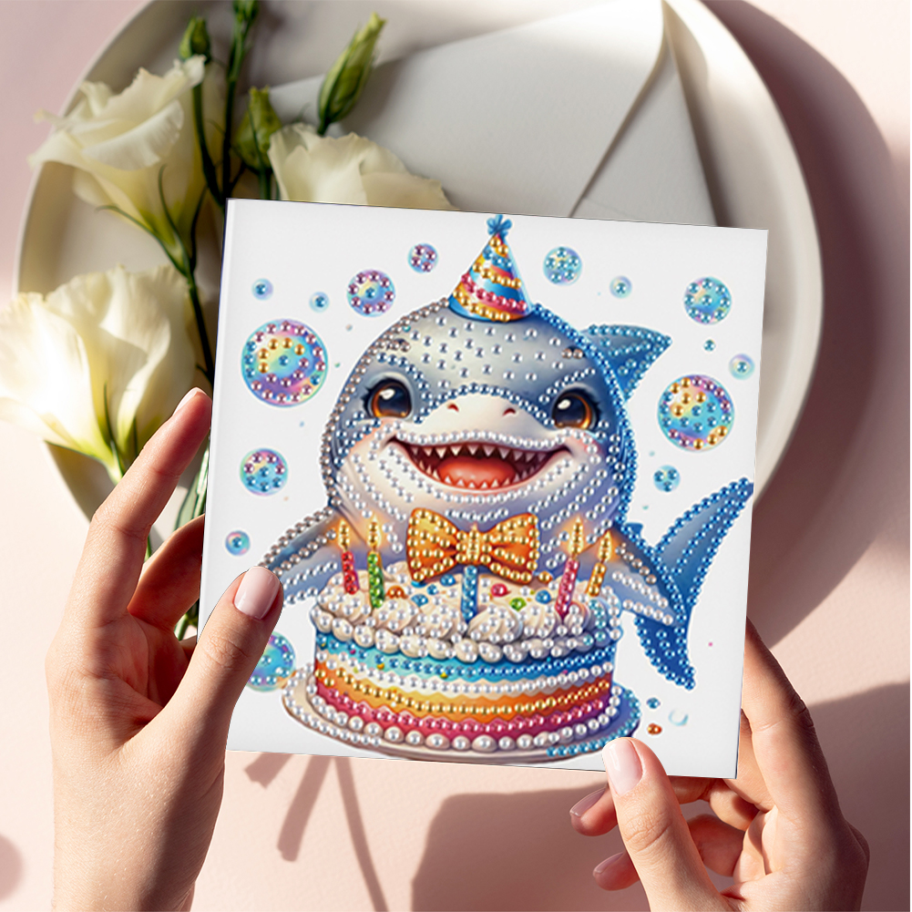 6Pcs DIY Diamond Painting Birthday Greeting Card - Shark for Family Friends